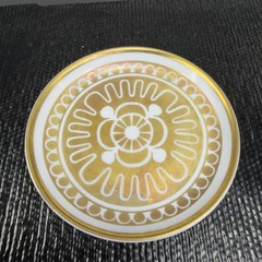 Porsgrund Norway Fine Porcelain 3inch Round Trinket Dish Plate Gold Accents VTG
