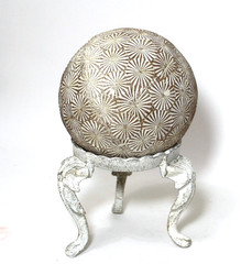 Vintage Display Stand White Cast Metal Sphere Orb Holder Elephant Heads