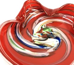 Vintage Lutetian Red Swirl Hand Blown Art Glass 6.5″ Bowl Candy Dish Ashtray