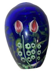Cobalt Blue Art Glass Vase Flowers Heavy Arthur Kusak Millefiori Nice