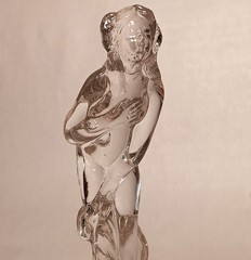 6.5″ BASHFUL LADY vtg cambridge glass female nude draped flower frog art nouveau