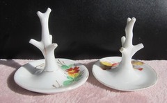 Ring Tree jewellery stands x 2 Victorian/Edwardian Antique porcelain