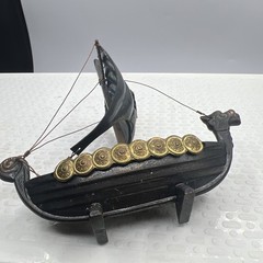 Viking Ship Iron Model Copper Brass 4 1/2″ Long Norway Vintage Travel Souvenir