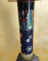 Pair of Antique Japanese Cloisonne Columns W/ Gilt Bases & Onyx Top Meiji c.1900
