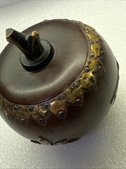Rare Antique(?) Wood-Like Apple Decor w/Metal Brass Tone Accents