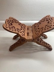 Vintage Ornate Carved Wood Folding Cookbook Holder Bible Book Display Stand