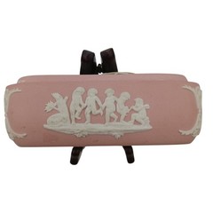 Wedgwood Pink Jasperware Trinket Box Cherub Relief 4″ Square