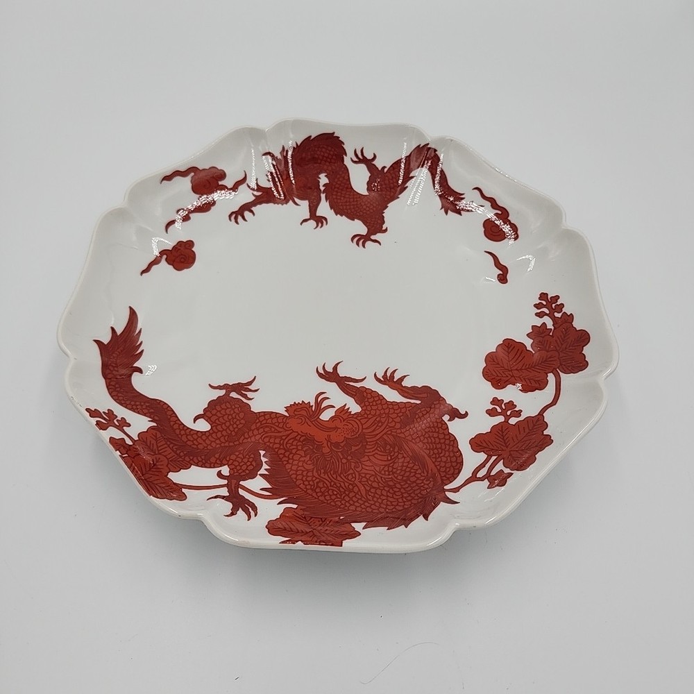1975 Fitz and Floyd Porcelain Scalloped Temple Dragon Cookie Plate 8″ Vintage