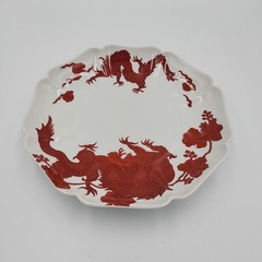 1975 Fitz and Floyd Porcelain Scalloped Temple Dragon Cookie Plate 8″ Vintage