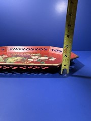 Vintage Hand‑Painted Metal Tray – Nashco Style – Red Floral & Fruit Design