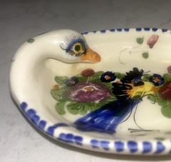 Vintage G. Nikolaou Greek Folk Art Pottery Dish Hand Painted Swans Signed