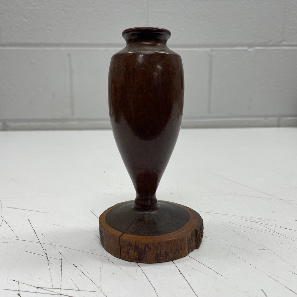 ORIGINAL VINTAGE Mulga Wood Timber Souvenir Australia Vase Candle Stick Stem