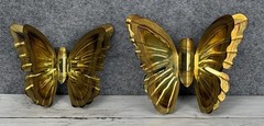 Vintage Torched Metal Butterfly Hanging Wall Art Decor MCM Gold Tone Set of Two