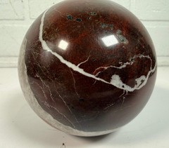 Large Zebra Jasper Sphere, Iron Red Banded Stone Orb.