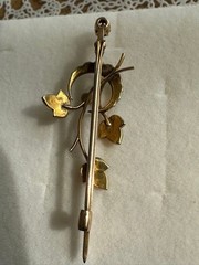 British 10k Antique Brooch Shamrock & Turquoise Moon Edwardian Style