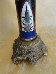 Pair of Antique Japanese Cloisonne Columns W/ Gilt Bases & Onyx Top Meiji c.1900