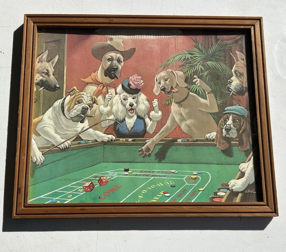 Arthur Sarnoff High Roller Framed Dogs Playing Craps Print Man Cave Art