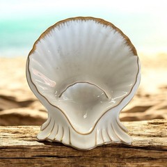 Vintage Sea Shell Trinket Soap Candy Dish White Gold Rim Unbranded Stamped #7716