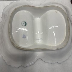 AntiqueGermany Shell Design White, Blue & Gold Divided Handled Serving Dish READ