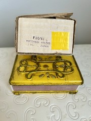Rare Vintage Yellow & Green Metal Fitz & Floyd Large Match Box Cover In Box L@@K