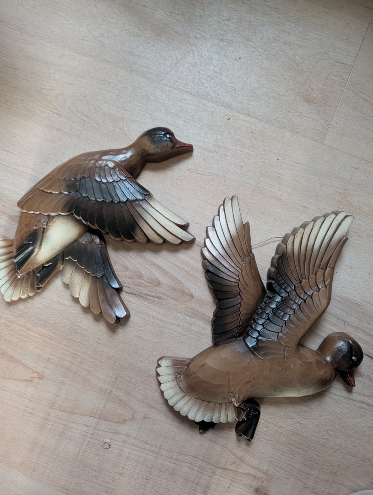 VTG Flying Mallard Duck Wall Plaque Decor Set Of 2 Syroco 3D Plastic 4262 HOMCO