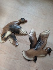VTG Flying Mallard Duck Wall Plaque Decor Set Of 2 Syroco 3D Plastic 4262 HOMCO