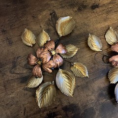 2 Vtg MCM Homco Home Interior Leaves Flower Metal Dogwood Wall Sculpture 1980s