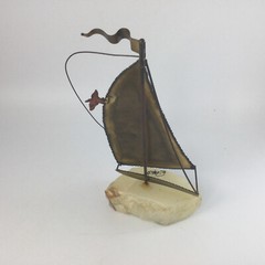 Vintage Brass Sailboat Sculpture Quartz Base Signed John DeMott 10″ H