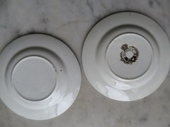 2 Vintage WHITE BROWN Transferware PLATES & TEAPOT Birds & Branches CRAZING