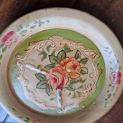 Japan 1940s Hand Painted Occupied Japan Green Pink Roses Small Plates Coasters