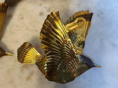 Set of 3 Vintage Home Interiors Gold Tone Tin Birds in Flight