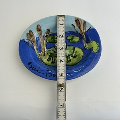 Sue Bolt Hand Painted Small Art Plate Trinket Dish Bowl Frog Decor Signed Vtg