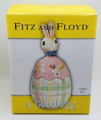 Fitz & Floyd “A Good Egg” Bobblehead/Nodder Easter Bunny Lidded Box -Plaid~New