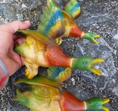 Rare Vintage Parkside Cast Metal Hand Painted Flying Ducks Set Made in England