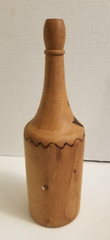 Vintage Wooden Pyrography Folk Art Decanter with 5 Stem Cups and Serving Tray
