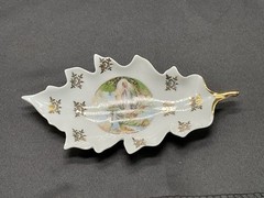 Limoges Leaf Shaped Tray Featuring Virgin Maryand Saint Bernadette