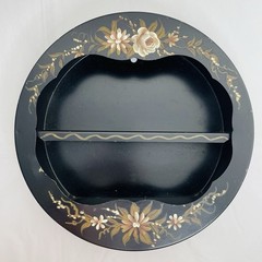MCM Black Round Tole Curio Hanging Shelf Hand Painted Metal 11.5 x 11.5″