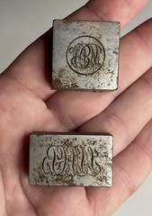 Pair of Antique / Vintage Cast Iron / Steel Metal Monogram Stamps Print Blocks