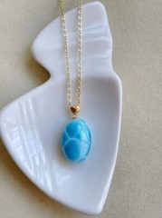 Genuine Natural Larimar Quartz Crystal 18k Pendant certificate