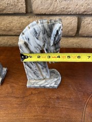 Vintage Pair Carved Stone Marble Horse Head Book Ends Mexico Felt Bottoms