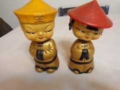 Vintage CDGC Pair of Asian Female Male Mandarin Bobbleheads – Japan