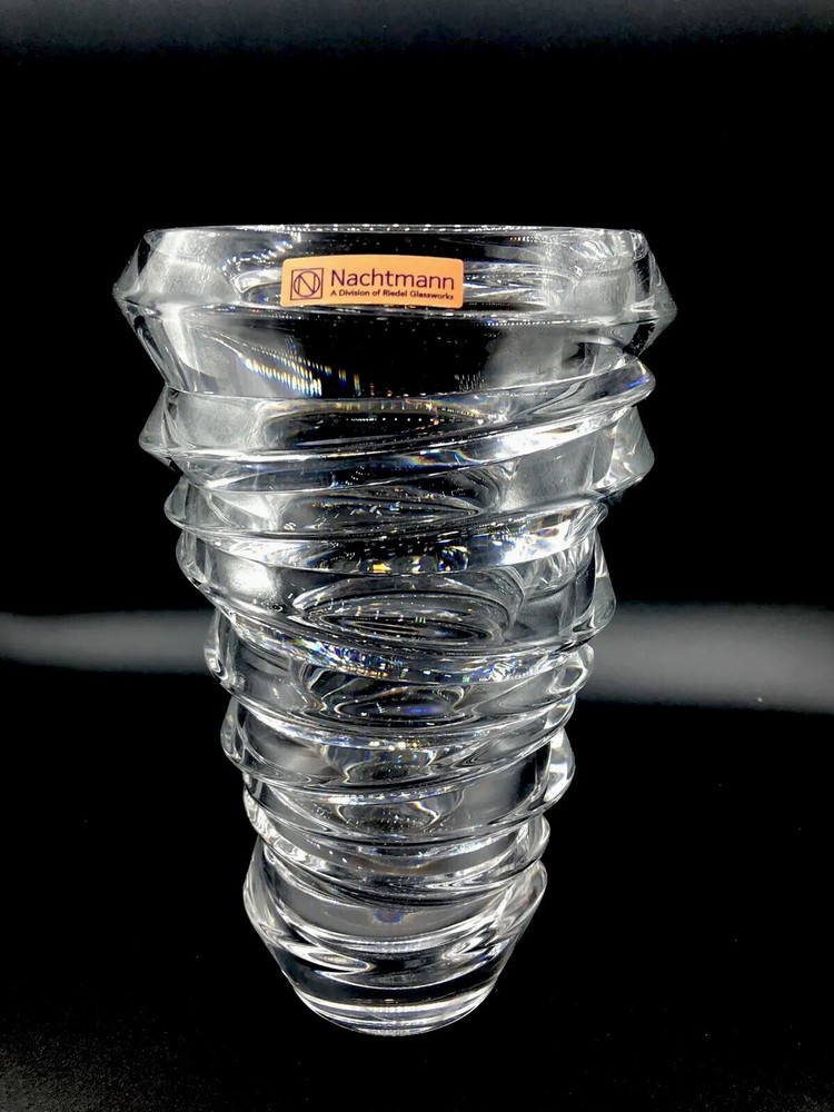 9 1/2 ” Nachtmann Clear Lead Crystal Vase Germany Looks Like A Tornado Fun