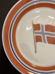 Vintage Porsgrund Norway Porcelain Trinket Dish Norwegian Flag Anchor Mark MCM