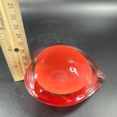 Hand Blown Red Heart Glass Paperweight Figurine Cased Heavy Glass Figure VTG