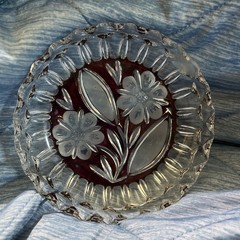 Vintage Candy Dish Echt Bleikristal Hofbauer Floral Lead Crystal Ruby Red