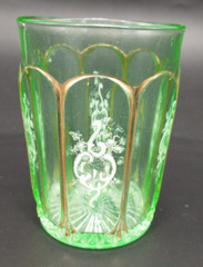 Antique Green White Enameled White Design Tumbler Gold Detail