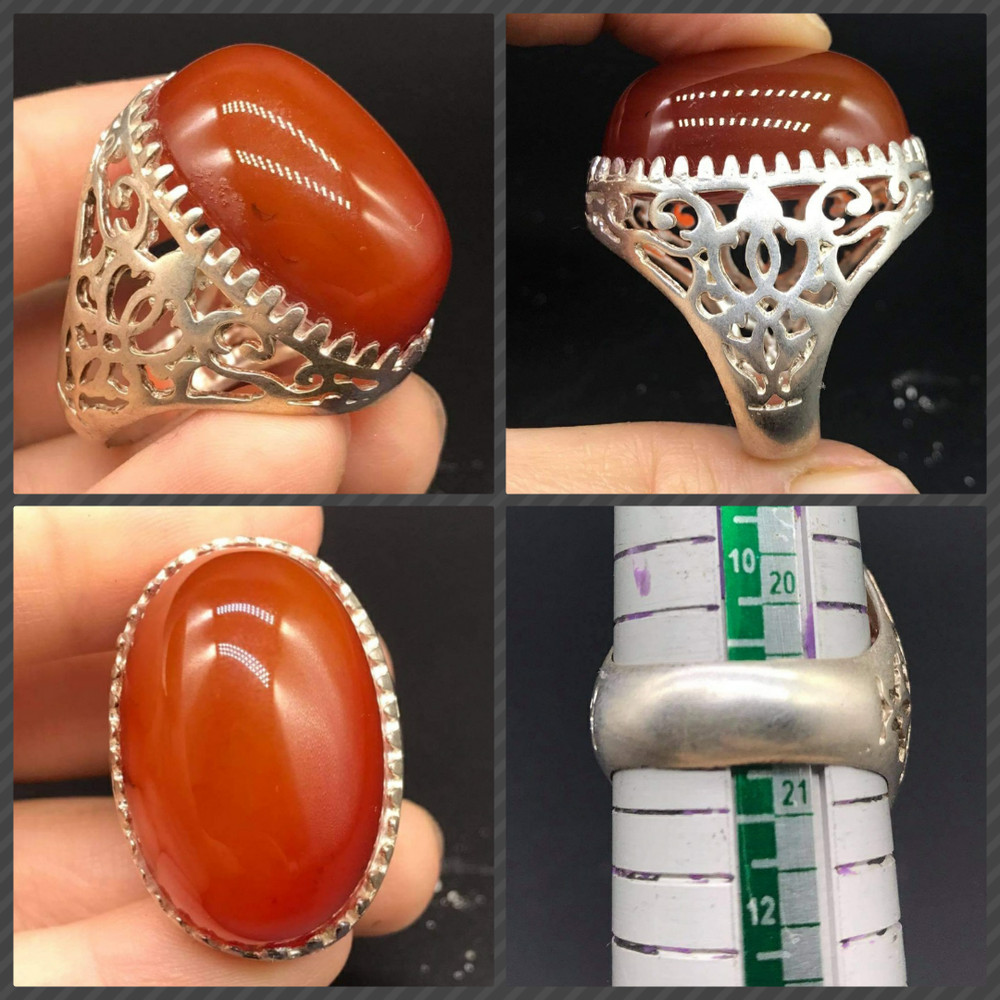 Beautifull Old Natural Carnilen Agte Wonderfull Persian Solid Sliver Ring
