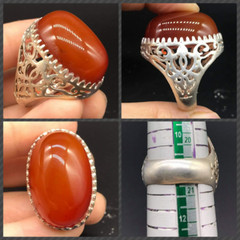Beautifull Old Natural Carnilen Agte Wonderfull Persian Solid Sliver Ring