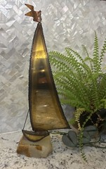 Handcrafted John DeMott Brass Sailboat on Onyx? Base Nautical Sculpture Ocean