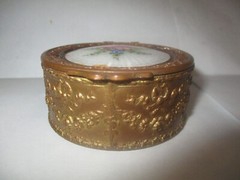 Antique French Enamel Guilloche Art Nouveau Medallion Box All Original